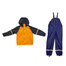 oem print waterproof reflective safety outdoor jacket and trousers good quality cute kids boys girls pu rain coat